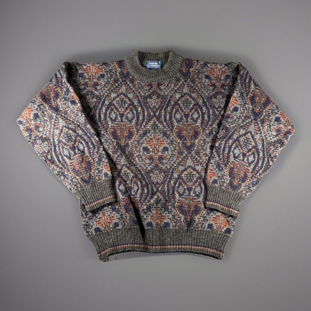 Vintage 80s Cambridge Classics Geometric Knit Sweater Mens Medium M Italy Wool